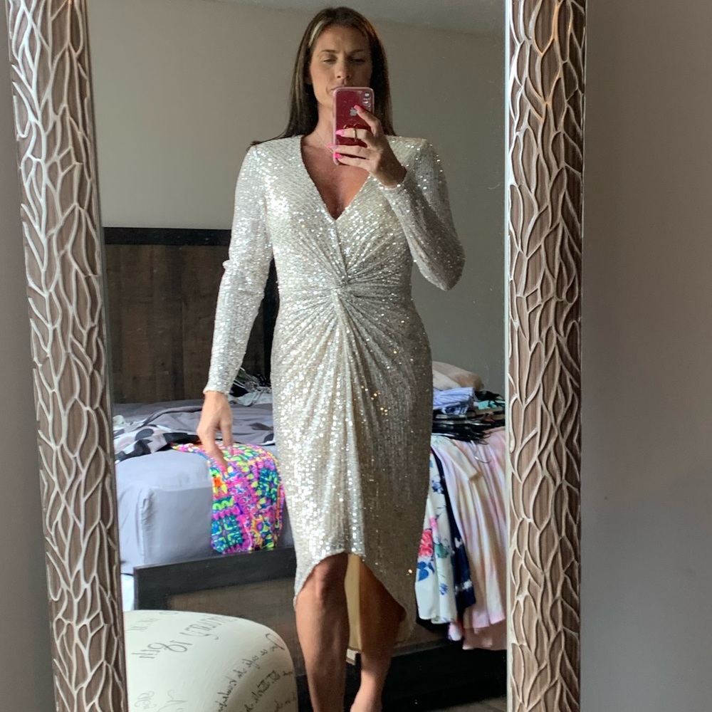 Silver sequin evening dress